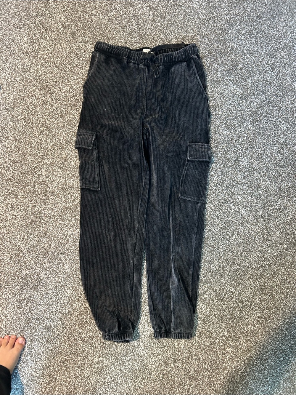 Black Corduroy Cargo Joggers